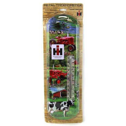 Case IH IH Farmall Cub and H Farm and Cow Scene Metal Thermometer, 5.125in x 17.375in 42022