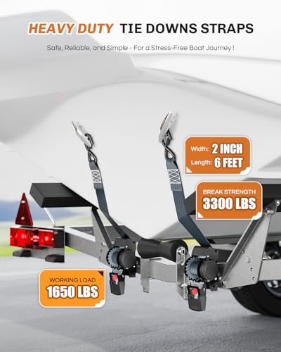 Retractable Ratchet Tie Down Straps for Boat Trailer, Jetski – Heavy Duty 3300lbs Break Strength with Transom Bolt-On, 2 x 72 Inch, 2-Pack - color: Black（Retractable）
