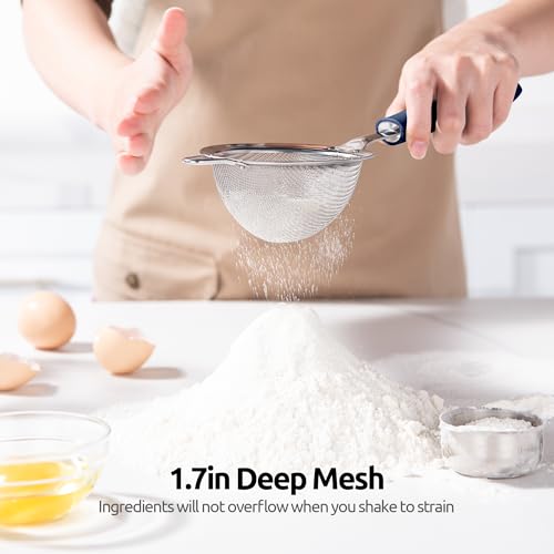18/8 Stainless Steel Mesh Strainer: U-Taste 3.9 Inch Kitchen Fine Mesh Sieve Food Colander with Riveted Sturdy Silicone Handle and 30 Mesh Hole for Straining Flour, Quinoa, Tea, Juice (Midnight Blue) - color: (3) Midnight Blue, size: Small (3.9 x 11.1 in)