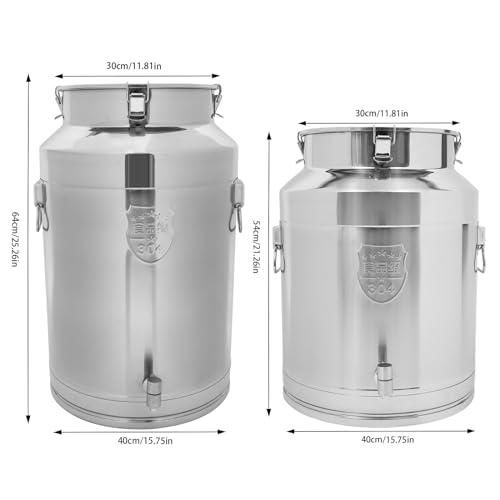 17 Gal Milk Container, 304 Steel Milk Can Milk Transport Can Bucket with Spigot and Sealed Lid, Milk Jug Milk Can Wine Pail Jug Pot Oil Storage Barrel with 2 Handles for Grain Wine Liquid (17 Gal) - size: 17 Gal