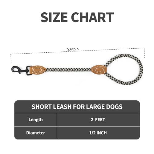Mile High Life Dog Leash with Genuine Leather-Wrapped Ends, 4/5/6FT - color: Black Khaki, size: 18 Inch-1/2"