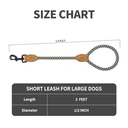 Mile High Life Dog Leash with Genuine Leather-Wrapped Ends, 4/5/6FT - color: Black Khaki, size: 18 Inch-1/2"