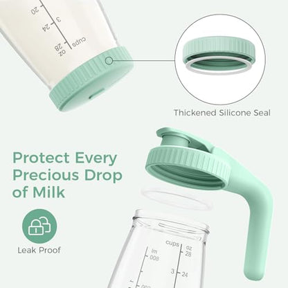 Momcozy Glass Breast Milk Pitcher with Flat and Handle Lid, 2pc, 32oz Each - color: Green, size: 32 Ounce-2 Count
