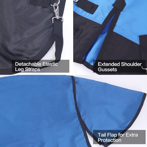 1200D Horse Blanket, 0g No-Fill Waterproof Turnout Rain Sheet - color: Blue Black, size: 75"