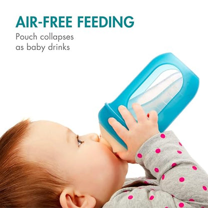 Boon Nursh Bottles - Silicone Baby Bottles Help Ease Colic Symptoms - Formula and Breast Milk Only Touch Food-Grade Silicone - Slow Flow - Blue - 4 Ounce - color: Blue, size: 4 Ounce (3 Count)