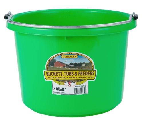 Little Giant® Plastic Animal Feed Bucket | Round Plastic Feed Bucket with Metal Handle | Made in USA | 8 Quarts | Lime Green - color: Lime Green