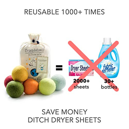 Friendsheep Wool Dryer Balls, Organic Reusable Fabric Softener Alternative for Laundry, Handmade, Fair Trade, Hypoallergenic, Eco-Friendly, Plastic-Free (6 Pack XL - Harvest Moon) | Reusable fabric softener alternative Organic wool, handmade, fair trade,