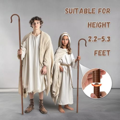 Adjustable Shepherd Staff, 63IN Crook Cane for Wizard Costume