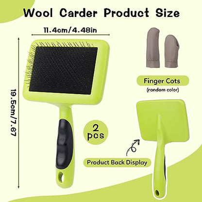 2 Pcs 7.67" x 4.48" Large Wooden Wool Carders for Needle Felting - color: Green Wool Carders