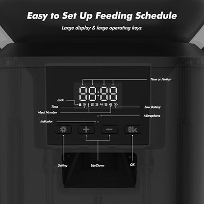 Automatic Dog Feeder - 8L/34 Cups Large Capacity Automatic Cat Food Dispenser with LCD Screen, Large Food Tray, Battery Operated, Timed Cat Feeder, Up to 50 Portions 6 Meals Per Day, Keeps Fresh - color: Matte Black
