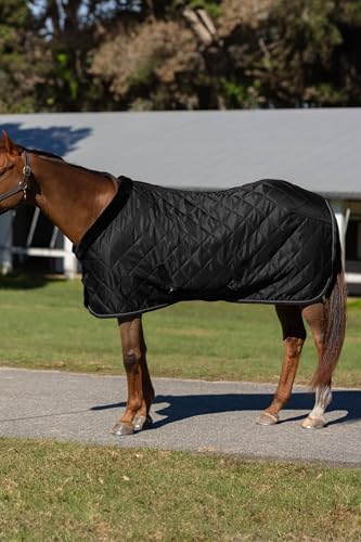 Equinavia Luksus Premium Stable Blanket for Horses | No Fill Lightweight Sheet with Fleece Collar - Black - 84 in - size: 84 in