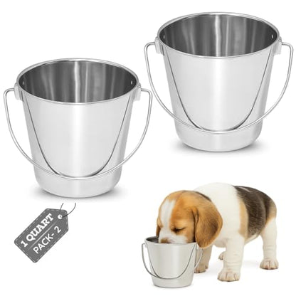 1Qt Stainless Steel Hanging Water Bucket for Dog Kennel 2-Pack - size: 1 Quart (Pack of 2)