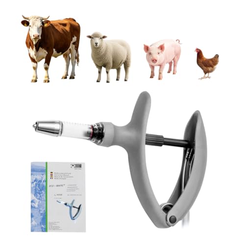 HSW 2ML Auto Self-Refilling Livestock Syringe for Injections, Tubing Connection Veterinary Syringes with Dose Adjustable 0.2 ml – 2.0 ml - size: 2ML Tubing