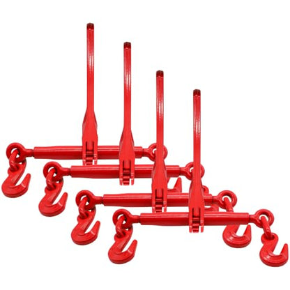 Ratchet Chain Binders 5/16" to 3/8" G70, 4 Pack Heavy Duty Load Binders with Grab Hooks, 5,400 lb Working Load Limit, Forged Steel Chain Binders for Flatbed Truck, Cargo Securement