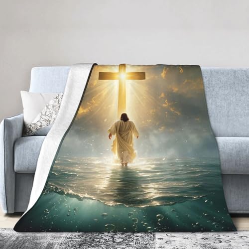 Jesus Christian Throw Blanket Jesus Walking on Water Fleece Blanket Christ Cross Religious Soft Cozy Fuzzy Plush Warm Stuff Bedding Blankets Gifts for Boys Girls Kids Adult Men Women 40"X50" - color: Jesus, size: 40"x50"