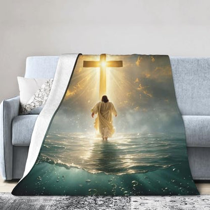Jesus Christian Throw Blanket Jesus Walking on Water Fleece Blanket Christ Cross Religious Soft Cozy Fuzzy Plush Warm Stuff Bedding Blankets Gifts for Boys Girls Kids Adult Men Women 40"X50" - color: Jesus, size: 40"x50"
