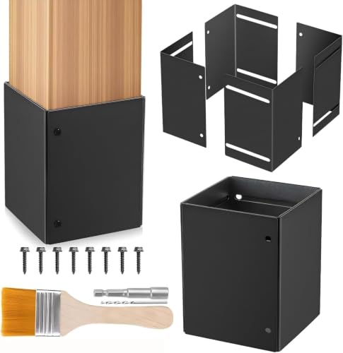 Adjustable Post Protector, Stainless Steel Post Sleeve Range 3.3"-6", Protects Wooden Fences and Mailboxes from Rain and Mower Damage (1 Set) - size: 1 Set