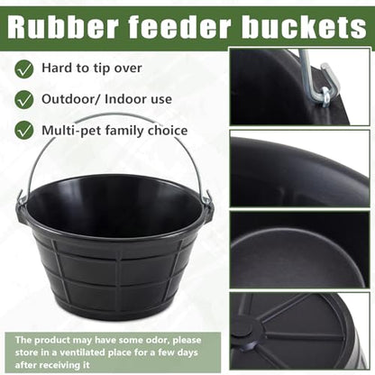Sadnyy 2 Pcs Rubber Feeder Bucket, Quart Gallon Rubber Horse Feed Bucket with Handle Large Utility Feed Pan Dog Bowl Horse Feeder for Goats Horses Animal Feeding, Inches(13.4 x 7.3 Inches,Classic) - size: 13.4 x 7.3 Inches, style: Classic
