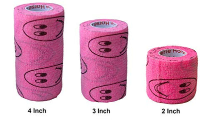 Vet Wrap Wrap Tape (Pink with Smiles) (2 Pack) (3 Inch x 15 feet) Self Adhesive Adherent Adhering Cohesive Flex Self Stick Bandage Grip Roll Dog Cat Pet Horse - color: Pink Smiles, size: 2 Rolls