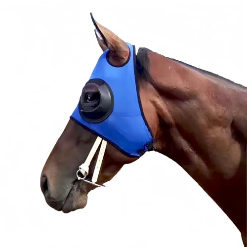 Adjustable Horse Fly Masks - Focus Aid for Racing & Training,Super Comfort Stretchy Equestrian Eye mask Large Eye Space with UV Protection Soft on Skin with Breathability (Blue) - color: BLUE