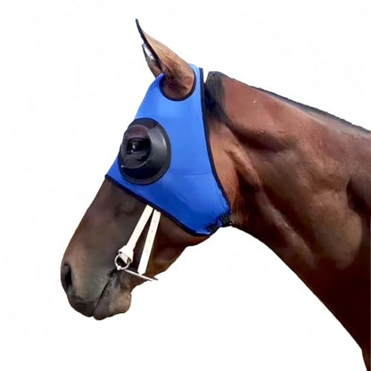 Adjustable Horse Fly Masks - Focus Aid for Racing & Training,Super Comfort Stretchy Equestrian Eye mask Large Eye Space with UV Protection Soft on Skin with Breathability (Blue) - color: BLUE