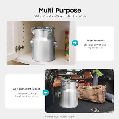 5L/1.32 Gallon Stainless Steel Milk Bucket, Heavy Duty Milk Can with Sealing Lid and Easy-Flow Spigot, Large Liquid Container Storage for Wine, Water, Coffee, Oil Storage, Transport, and Dispensing - size: 5L/1.32Gal