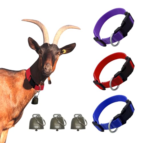 3 Pack Cow Horse Sheep Anti-Lost Bronze Bell, Adjustable Nylon Goat Collar with Bells Set for Cow Goat and Small Farm Animal Pet