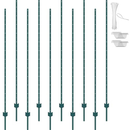 VEVOR Fence Post 7 ft 10 Pack U-Channel Metal Fence Stakes Green - size: 7 Feet 10 Pack