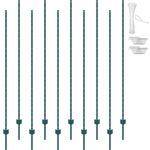 VEVOR Fence Post 7 ft 10 Pack U-Channel Metal Fence Stakes Green - size: 7 Feet 10 Pack