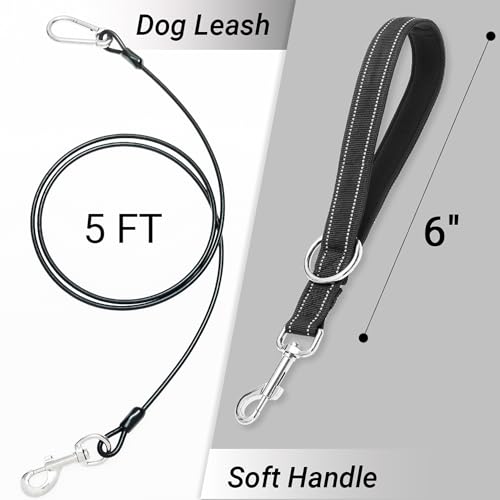 PAWNISAW Chew Proof Dog Leash, 5 FT Dog Tie Out Cable Lead with Handle - color: Black