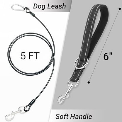 PAWNISAW Chew Proof Dog Leash, 5 FT Dog Tie Out Cable Lead with Handle - color: Black