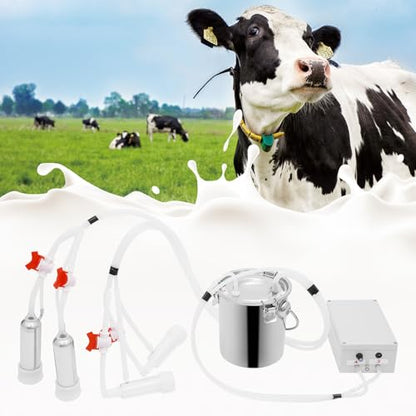 Electric Cow Milking Machine 2-in-1 Portable Rechargeable Goat Milker Adjustable Suction Pulsation Vacuum Pump Electric Milker for Goats and Cows with Stainless Bucket (3L) - size: 3L