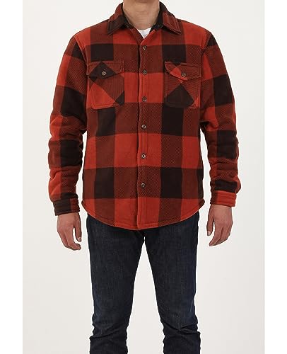 ZENTHACE Men's Warm Sherpa Lined Plaid Shirt Jacket - color: Bold Brown, size: Small