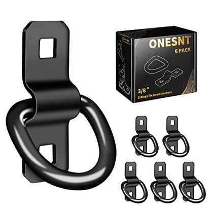 D Rings Tie Down Anchors 3/8” Heavy Duty 6000 Pound Breaking Strength for RV Camper Pickup Trailer Cargo Control, Tying Down Motor Bikers,ATV Surface Mount Bracket Enclosed Points（Pack of 6 Black） - color: black