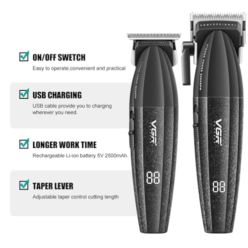 VGR 640 Professional Hair Clippers for Men with Clipper Trimmer Set, Black - color: Black