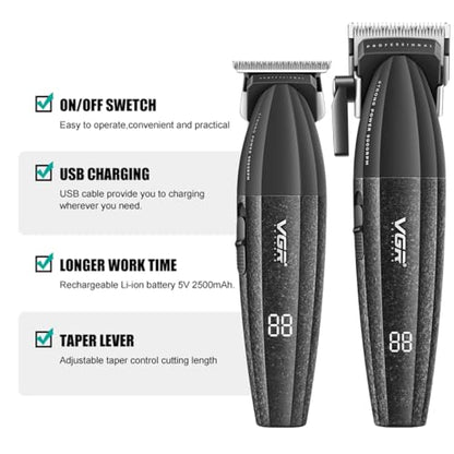 VGR 640 Professional Hair Clippers for Men with Clipper Trimmer Set, Black - color: Black