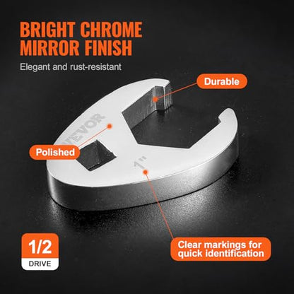 VEVOR Crowfoot Wrench Set, 3/8" Drive 24-Piece Crows Foot Wrench Set with 2 Extension Bars and EVA Tool Organizer, SAE 3/8"-1" and Metric 10-22 mm, CRMO Steel and Mirror Chrome Finish - size: 3/8" 24 PCS