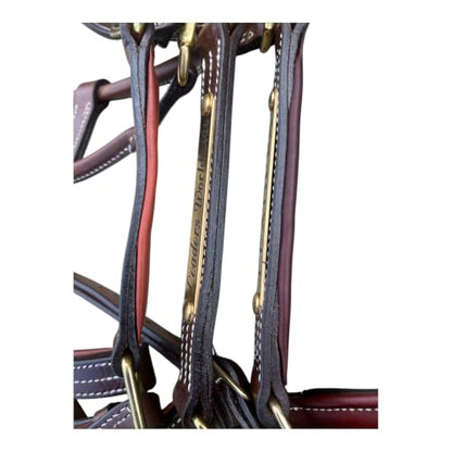 Leaders Premium Padded Leather Horse Halter - Exclusive Pre-Oiled Aniline Leather with Lacquered Solid Brass Hardware & Machined Structural Rings - size: Draft Size With Name Plate