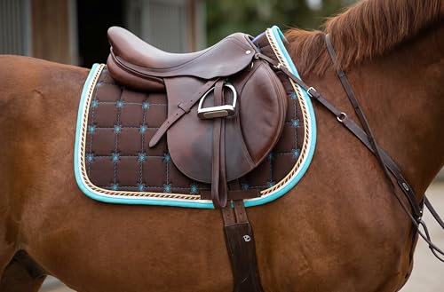 CHALLENGER Horse Cotton Quilted All Purpose English Saddle PAD Trail Brown Turquoise 72F40