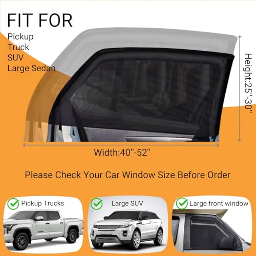 2Pack Large Size Super Elastic 42" to 53" Car Window Shades for SUV, Pickup | Elastic UV Protection Breathable Mesh Covers for SUV, Pickup, Minivan, Side Window Screen for Car Camping Overnight Sleeping - size: Large (42" to 53")