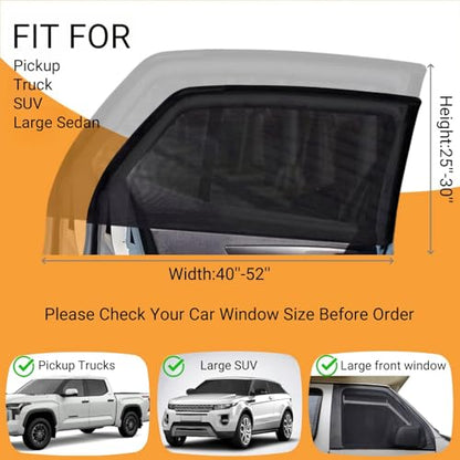 2Pack Large Size Super Elastic 42" to 53" Car Window Shades for SUV, Pickup | Elastic UV Protection Breathable Mesh Covers for SUV, Pickup, Minivan, Side Window Screen for Car Camping Overnight Sleeping - size: Large (42" to 53")