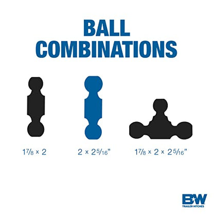 B&W Trailer Hitches Tow & Stow Adjustable Trailer Hitch Ball Mount - Fits 2.5" Receiver, Dual Ball (2" x 2-5/16"), 7" Drop, 18,000 GTW - TS20040B