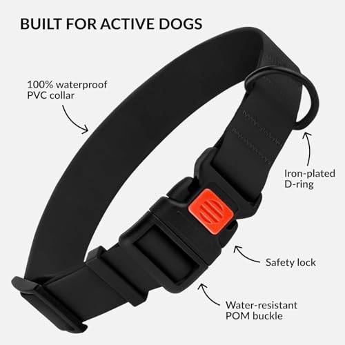 Heavy Duty Waterproof Dog Collar, PVC-Coated Nylon (Black, 10-13) - color: Black, size: Neck Fit 10"-13"