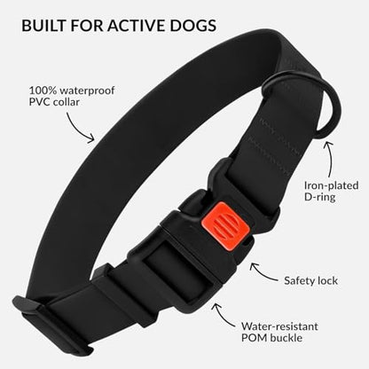 Heavy Duty Waterproof Dog Collar, PVC-Coated Nylon (Black, 10-13) - color: Black, size: Neck Fit 10"-13"