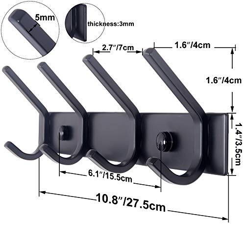 WEBI Coat Rack Wall Mounted,4 Coat Hooks for Hanging Coats,Hook Rack Rail Coat Hanger Wall Coat Rack with Hooks for Clothes,Black,2 Packs - size: 4 Hooks(2 Pcs)