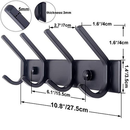 WEBI Coat Rack Wall Mounted,4 Coat Hooks for Hanging Coats,Hook Rack Rail Coat Hanger Wall Coat Rack with Hooks for Clothes,Black,2 Packs - size: 4 Hooks(2 Pcs)