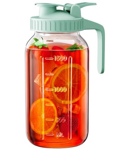 64 oz Mason Jar Pitcher, Glass Pitcher with Lid for Sun Tea & Iced Tea - color: Green, size: 64 Ounces