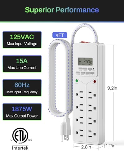 BN-LINK 8 Outlet Surge Protector with 7-Day Digital Timer (4 Outlets Timed, 4 Outlets Always On) - White (Pack of 2) - size: 4 Timed / 4 Always On (Pack of 2)