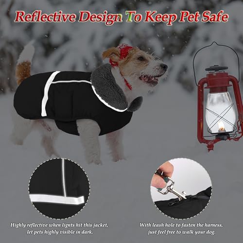 Dogcheer Warm Dog Coat, Waterproof Dog Jacket Christmas Puppy Winter Coat with Buckle, Reflective Adjustable Pet Snow Jacket Turtleneck Fleece Sweater for Small Medium Large Dogs - Black, S - color: Black, size: Small