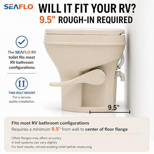 SEAFLO Bone RV Toilet, Residential Height 18.4", Gravity Flush Foot Pedal, Soft Close Seat, Camper Toilet for RV Motorhome Travel Trailer, Parchment, SFRTPH-02-01, 4-Year Warranty - color: Bone